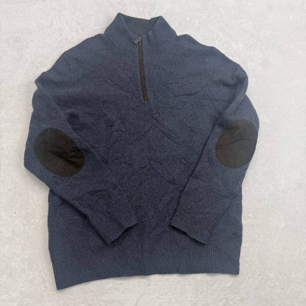 Joseph Abboud Men's Quarter Zip Sweater Blue Size XL 100% Cashmere Elbow Patches